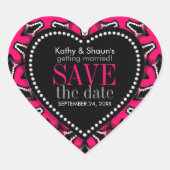 Sticker Cœur Rose chaud sur noir moderne Enregistrer la date Am (Devant)