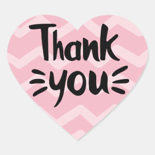 Sticker Cœur Rose et Blush Chevron Rayures Noir Merci Fête