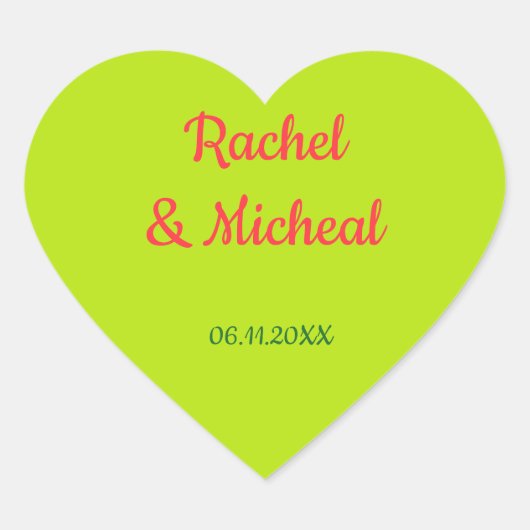 Sticker Cœur Rose et vert Beau Mariage (Devant)