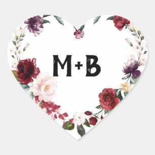 Sticker Cœur Rose florale rouge burgundy blush aquarelle romant