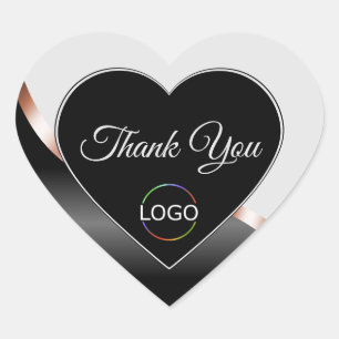 Sticker Cœur Rose Gold et Logo Merci Vague Noir Gris Clair