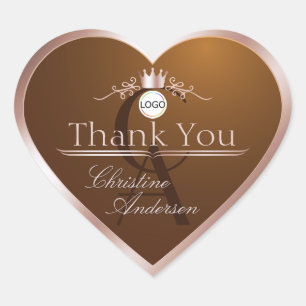 Sticker Cœur Rose Gold Marron Or Cadre Logo Monogram Merci