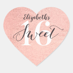 Sticker Cœur Rose Gold Sweet 16 Fille Anniversaire