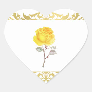 Sticker Cœur Rose jaune et or élégant, idée cadeau pour une fêt