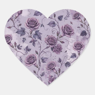 Sticker Cœur Rose Lavande Poussiéreuse Teintes Rêveuses Florale