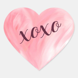 Sticker Cœur Rose Love Heart Xoxo Aquarelle Peint
