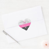 Sticker Coeur Rose, Mariage damassé Noir Favoriser (Enveloppe)