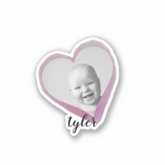 Sticker Coeur rose Nom photo personnalisé Aquarelle