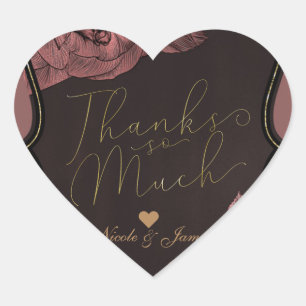 Sticker Cœur Rose Poussiéreuse Vintage Or Rose Élégant Mariage