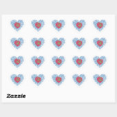 Sticker Cœur Rose rose floral bleu Saint Valentin balayage (Feuille)