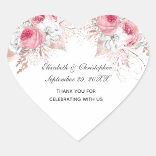 Sticker Cœur Rose Rose Rose Rose Or Floral tendance mariage Fav