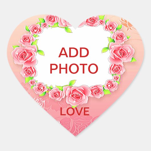 Sticker Cœur Rose Roses Valentine Ajouter Votre Photo (Devant)
