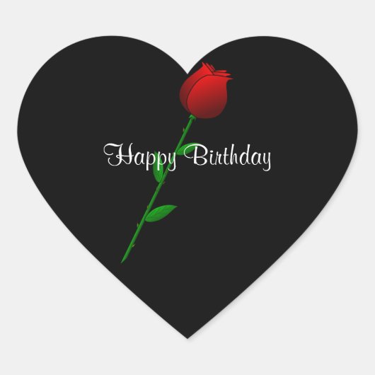 Sticker Cœur Rose rouge, Joyeux anniversaire, design élégant cl (Devant)