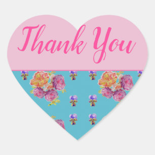 Sticker Cœur Rose rouge Shabby Chic Aqua Turquoise Floral Flowe