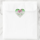 Sticker Cœur Rose vert damask élégant "merci" (Sac)