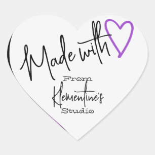 Sticker Cœur Rose violet fait avec amour fait main à partir de 