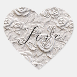 Sticker Cœur Roses blanches romantiques Faux Mariage en cuir