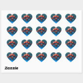 STICKER CŒUR ROSES DE CORAIL ROUGE, BLEU BLACK DAMASK HEART MON (Feuille)