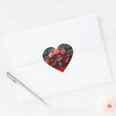 STICKER CŒUR ROSES DE CORAIL ROUGE, RUBY DAMASK HEART MONOGRAS (Enveloppe)