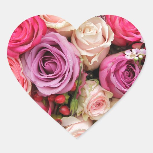 Sticker Cœur Roses pastel mixtes par Therosegarden (Devant)