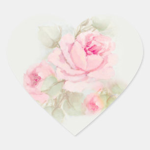 Sticker Cœur Roses roses d'étiquettes