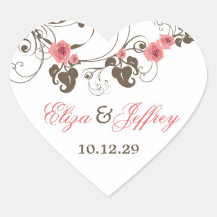 Sticker Cœur Roses Roses Roses Roses Fleur Floral Élégant Maria
