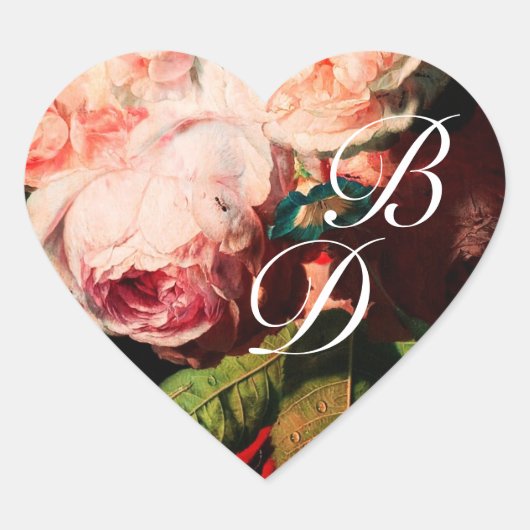 STICKER CŒUR ROSES ROSES ROSES ROSES ROSES BLANCHES ET MONOGRAM (Devant)