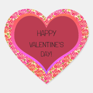 Sticker Cœur Roses rouges mignonnes Heureuse Sainte-Valentin de