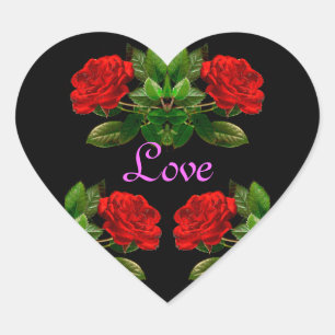 Sticker Cœur Roses rouges sur velours noir Floral abstrait Desi