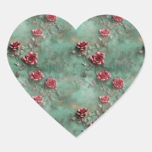 Sticker Cœur Roses rouges vertes