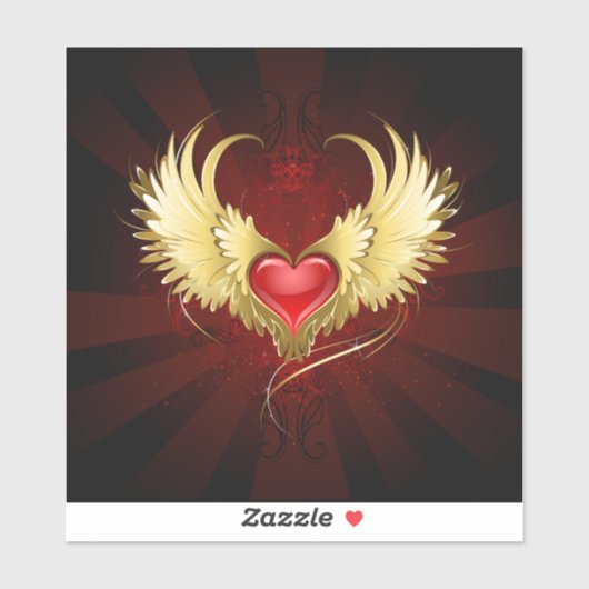 Sticker Coeur rouge avec ailes d'or (Feuille)