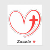 Sticker Cœur Rouge Entrelacé Avec Une Croix (Feuille)