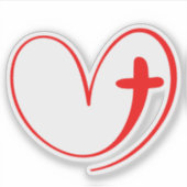 Sticker Cœur Rouge Entrelacé D'une Croix (Devant)