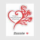 Sticker Coeur rouge enveloppé en Rose Verse Proverbes 3:5 (Feuille)
