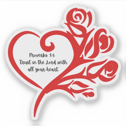 Sticker Coeur rouge enveloppé en Rose Verse Proverbes 3:5 (Devant)