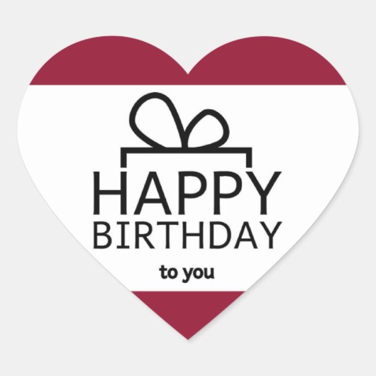 Sticker Cœur Rouge Et Blanc Joyeux Cadeau D'Anniversaire Design (Devant)