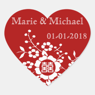 Sticker Cœur Rouge ・ Fleurs coupées en papier ・ Double Bonheur