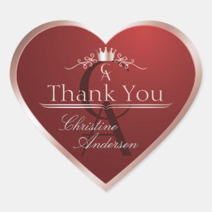 Sticker Cœur Rouge Luxe avec Cadre en Or Rose Merci Monogramme