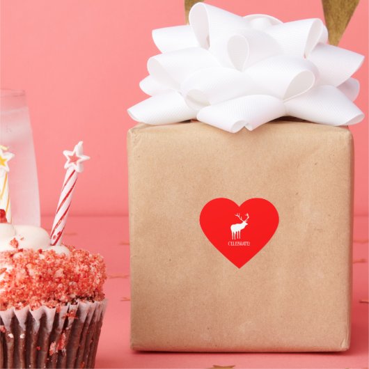 Sticker Cœur Rouge moderne Blanc Noël Cerf (Fête)