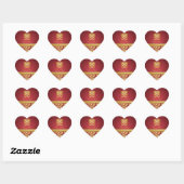 Sticker Cœur Rouge & Or Damask, Chinois Double Coeur Bonheur (Feuille)