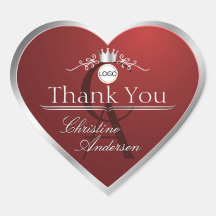 Sticker Cœur Rouge profond avec logo de cadre argenté Monogramm
