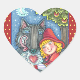 STICKER CŒUR ROUGE RIDING HOOD, LES LOUPS ONT BESOIN DE HUGS TR