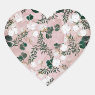 Sticker Cœur Rouge Taupe Coton Floral Feuillage Rustique Mariag