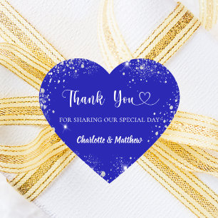 Sticker Cœur Royal bleu argent parties scintillant coeur merci 