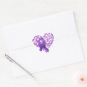 Sticker Cœur Ruban de sensibilisation au violet avec Roses (Enveloppe)