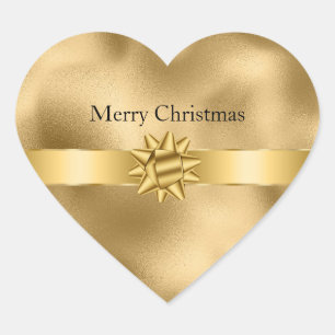 Sticker Cœur Ruban et Nœud de Noël Glam Or
