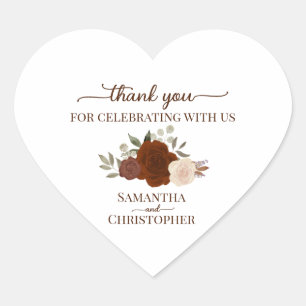 Sticker Cœur Rust Orange Roses Élégant Merci de mariage