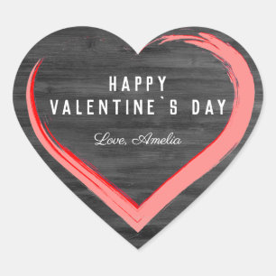 Sticker Cœur Rustic Wood Valentine`s Day Coeur rose avec nom