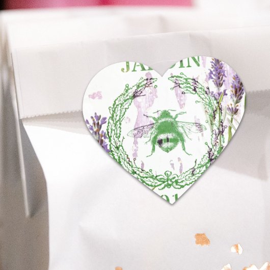 Sticker Cœur rustique chic pays lavande vintage abeille