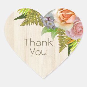Sticker Cœur Rustique Pays Grange Bois Floral Mariage Merci